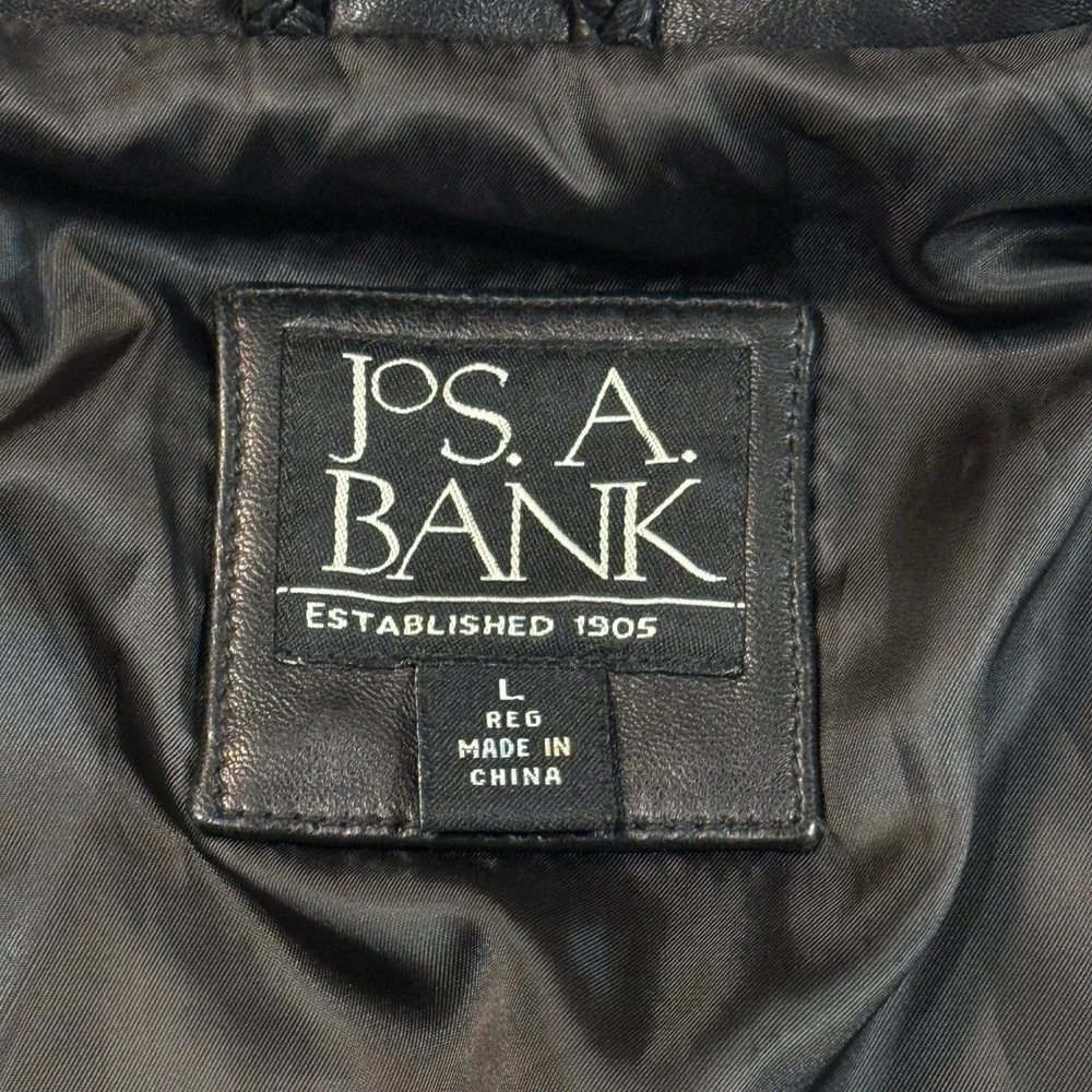 Jos A Bank Mens Black Genuine Leather Bomber Jacket Full Zip Coat Large
